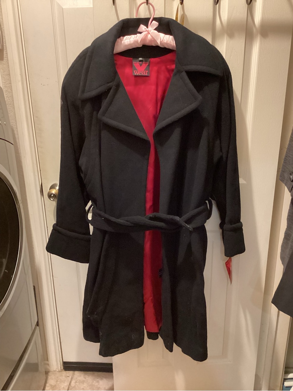 Black Trench Coat with Red Lining - Classic Belted Trench